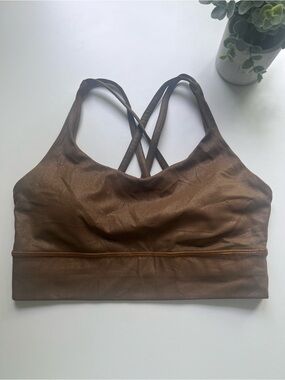 Lululemon Energy Bra Long Line Shine Medium Support, B-D Cup Matte Copper Foil